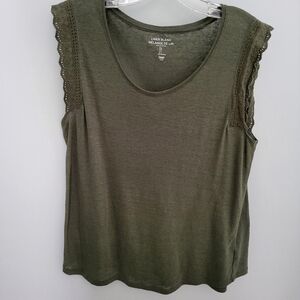 Gap Women Large Linen Blend Eyelet Sleeveless‎ Green Top Shirt Casual